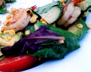 What a pretty salad! I shall call it Rainbow Salad with Tasty Shrimp.