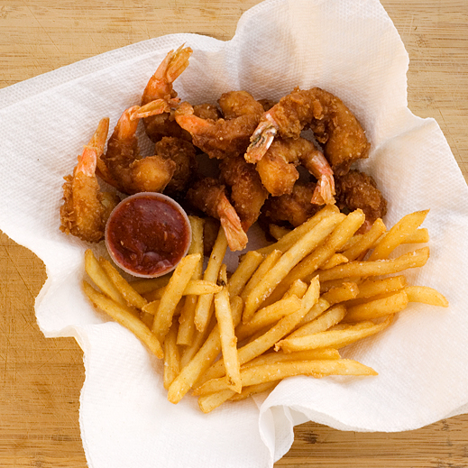 fried shrimp with french fries